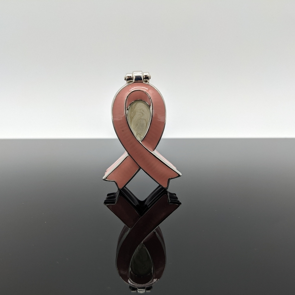 Pink Ribbon Ceramic Metal Pill Case